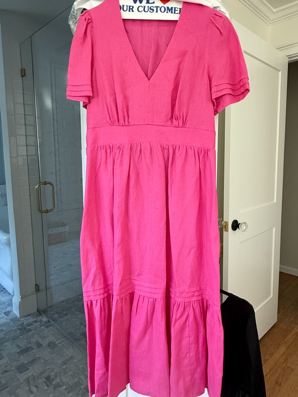 Boden Hot Pink V-Neck Short Sleeve Midi Dress